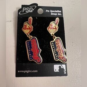 Vintage Cleveland Indians Chief Wahoo Drop Earrings, Gold Tone